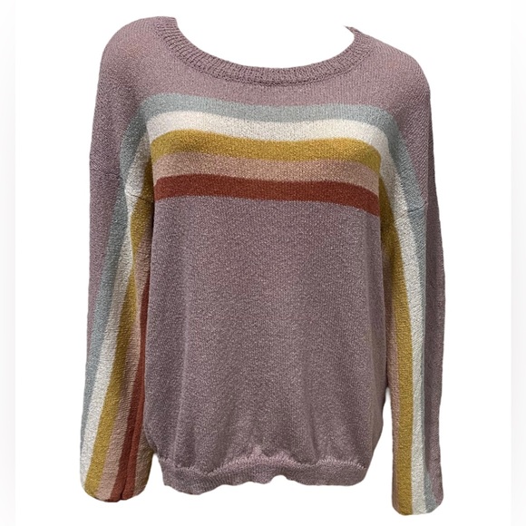 Mystree Sweaters - Mystree Women's Striped Knit Sweater Pullover Mauve Multi‎ Color Size Medium